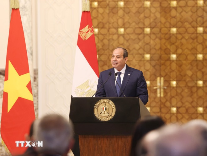 Tổng thống Ai Cập Abdel Fattah El-Sisi thông tin về kết quả hội đàm với Chủ tịch nước Lương Cường. (Ảnh: Lâm Khánh/TTXVN) ttxvn-chu-tich-nuoc-luong-cuong-va-tong-thong-ai-cap-abdel-fattah-el-sisi-thong-bao-ket-qua-hoi-dam-8191993-1.jpg