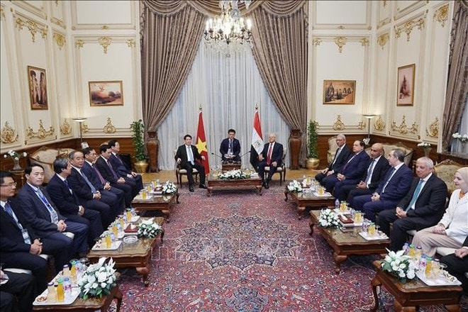 State President Luong Cuong meets with Speaker of the Egyptian House of Representatives Hanafy El Gebaly in Cairo on August 6. (Photo: VNA) ha-vien-6.jpg