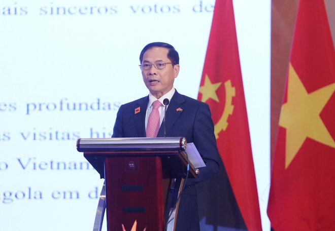 Deputy Prime Minister and Foreign Minister Bui Thanh Son speaks at the event. (Photo: VNA) vna-potal-chu-tich-nuoc-du-le-ky-niem-50-nam-thiet-lap-quan-he-ngoai-giao-viet-nam-angola-8197209.jpg