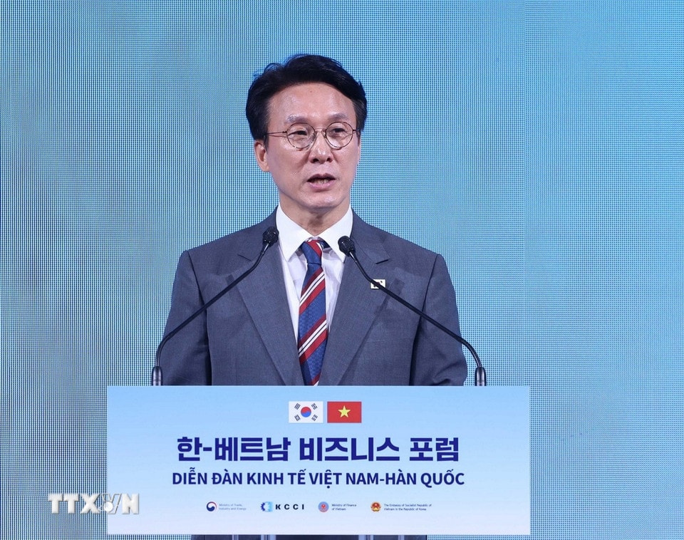Thủ tướng Hàn Quốc Kim Min Seok phát biểu. (Ảnh: Thống Nhất/TTXVN)