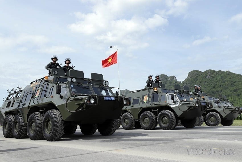 Multi-purpose combat support vehicles of the Mobile Police Command during the second rehearsal for the parade marking the 80th anniversary of the August Revolution and National Day. (Photo: VNA)