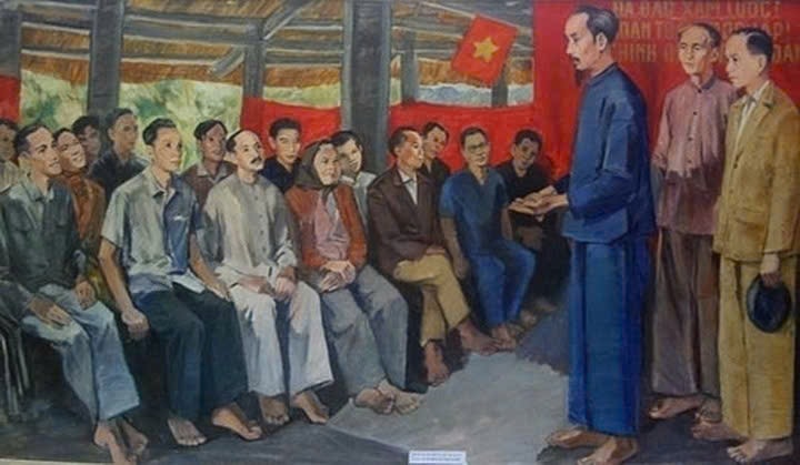 Tranh sơn dầu Chủ tịch Hồ Chí Minh tại Quốc dân Đại hội