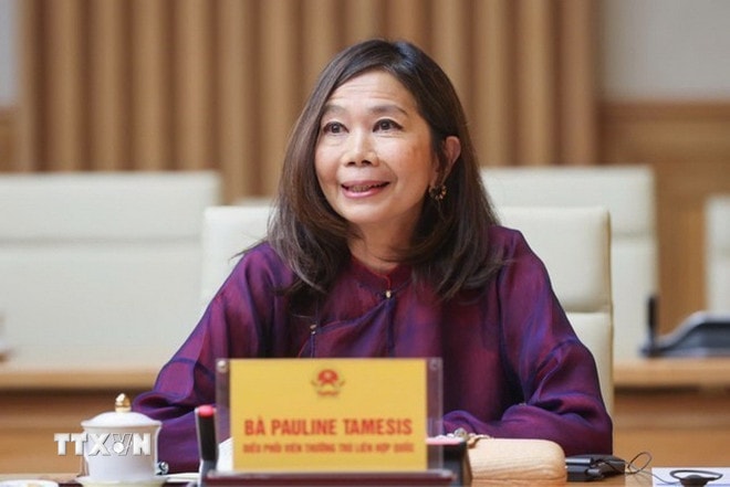 Bà Pauline Tamesis, Điều phối viên thường trú Liên hợp quốc tại Việt Nam. (Ảnh: Dương Giang/TTXVN) ttxvn-pauline-tamesis.jpg