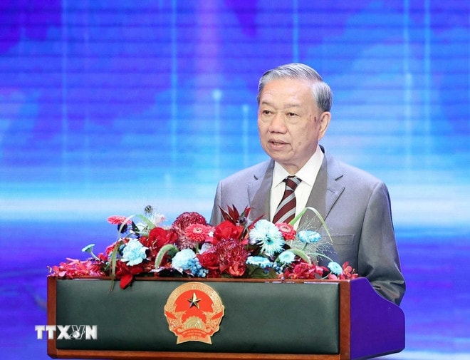 Tổng Bí thư Tô Lâm phát biểu chỉ đạo. (Ảnh: Thống Nhất/TTXVN) ttxvn-tong-bi-thu-to-lam-55-nam-ngay-phat-song-chuong-trinh-truyen-hinh-dau-tien-3.jpg