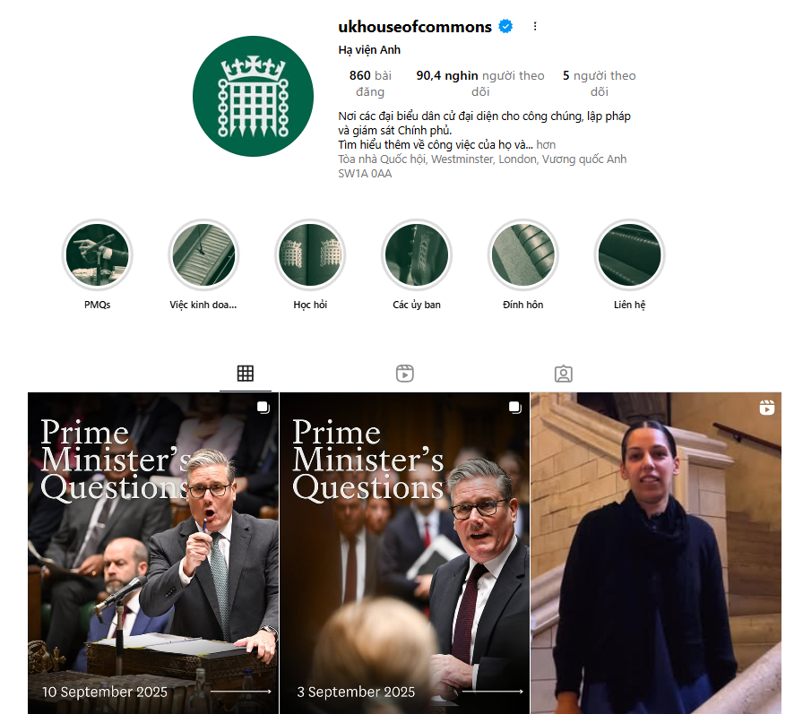 Hơn 90 nghìn người theo dõi trang Instagram của Hạ viện Anh. Nguồn: Instagram