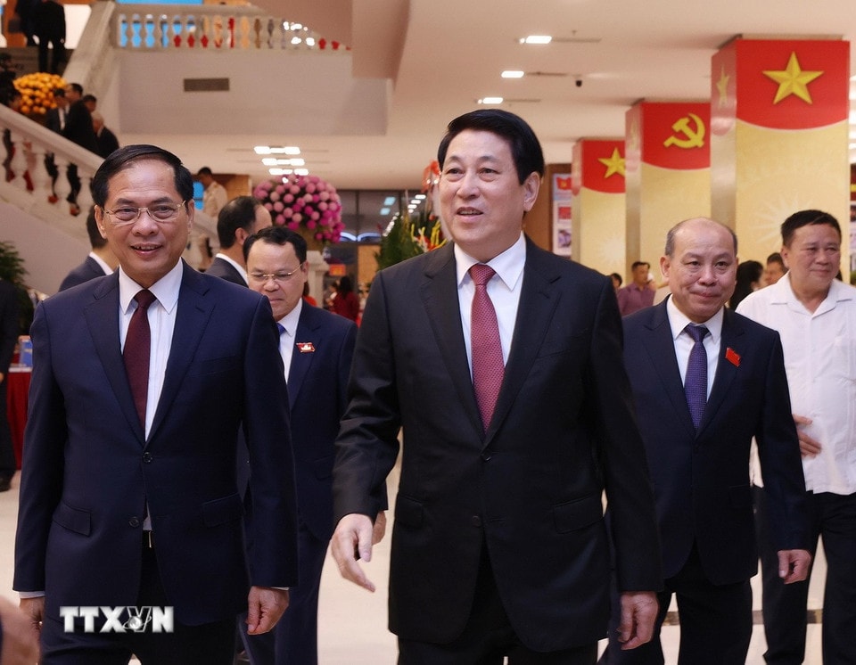 Chủ tịch nước Lương Cường dự Đại hội đại biểu tỉnh Phú Thọ lần thứ nhất, nhiệm kỳ 2025-2030. (Ảnh: Lâm Khánh/ TTXVN)