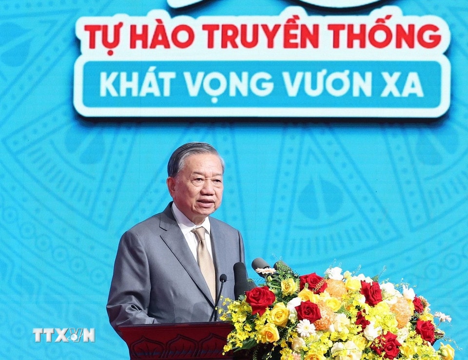 Tổng Bí thư Tô Lâm phát biểu chỉ đạo tại buổi lễ. Ảnh: Thống Nhất/TTXVN