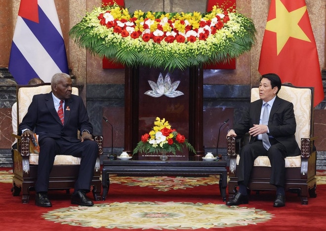 Chủ tịch nước Lương Cường tiếp Chủ tịch Quốc hội Cuba Esteban Lazo Hernández. (Ảnh: Lâm Khánh/TTXVN) chu-tich-nuoc-luong-cuong-tiep-chu-tich-quoc-hoi-cuba-4.jpg