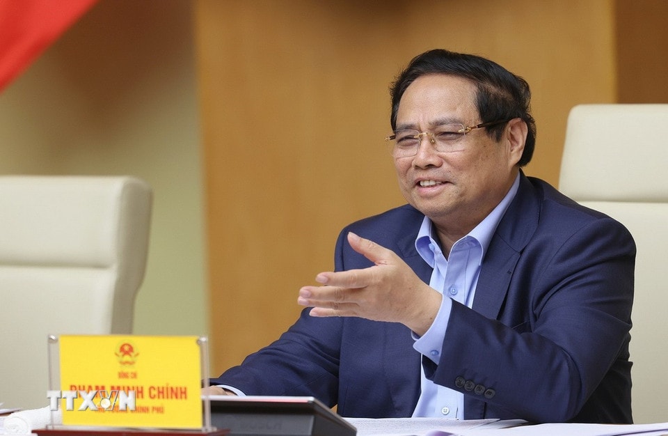 Thủ tướng Phạm Minh Chính chủ trì phiên họp về phát triển nhà ở xã hội. (Ảnh: Dương Giang/TTXVN)