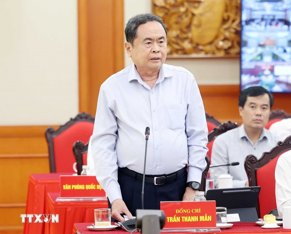 Chủ tịch Quốc hội Trần Thanh Mẫn phát biểu. Ảnh: Thống Nhất - TTXVN
