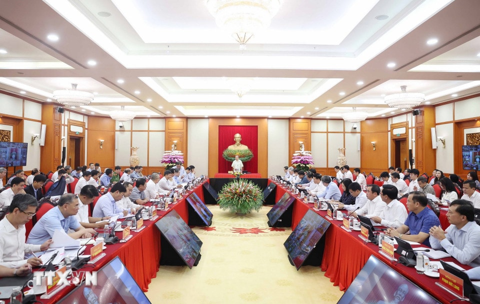 Tổng Bí thư Tô Lâm - Trưởng Ban Chỉ đạo Trung ương về phát triển khoa học, công nghệ, đổi mới sáng tạo và chuyển đổi số phát biểu. Ảnh: Thống Nhất - TTXVN