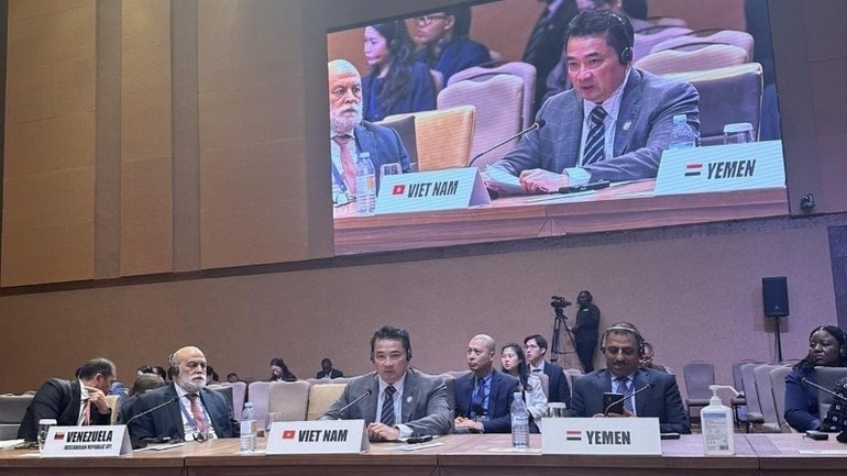 Ambassador Pham Hai Anh, Director-General of the Department of International Organisations under the Ministry of Foreign Affairs, speaks at the 19th NAM Ministerial Meeting of the Coordinating Bureau in Kampala, Uganda, on October 15. (Photo: VNA)