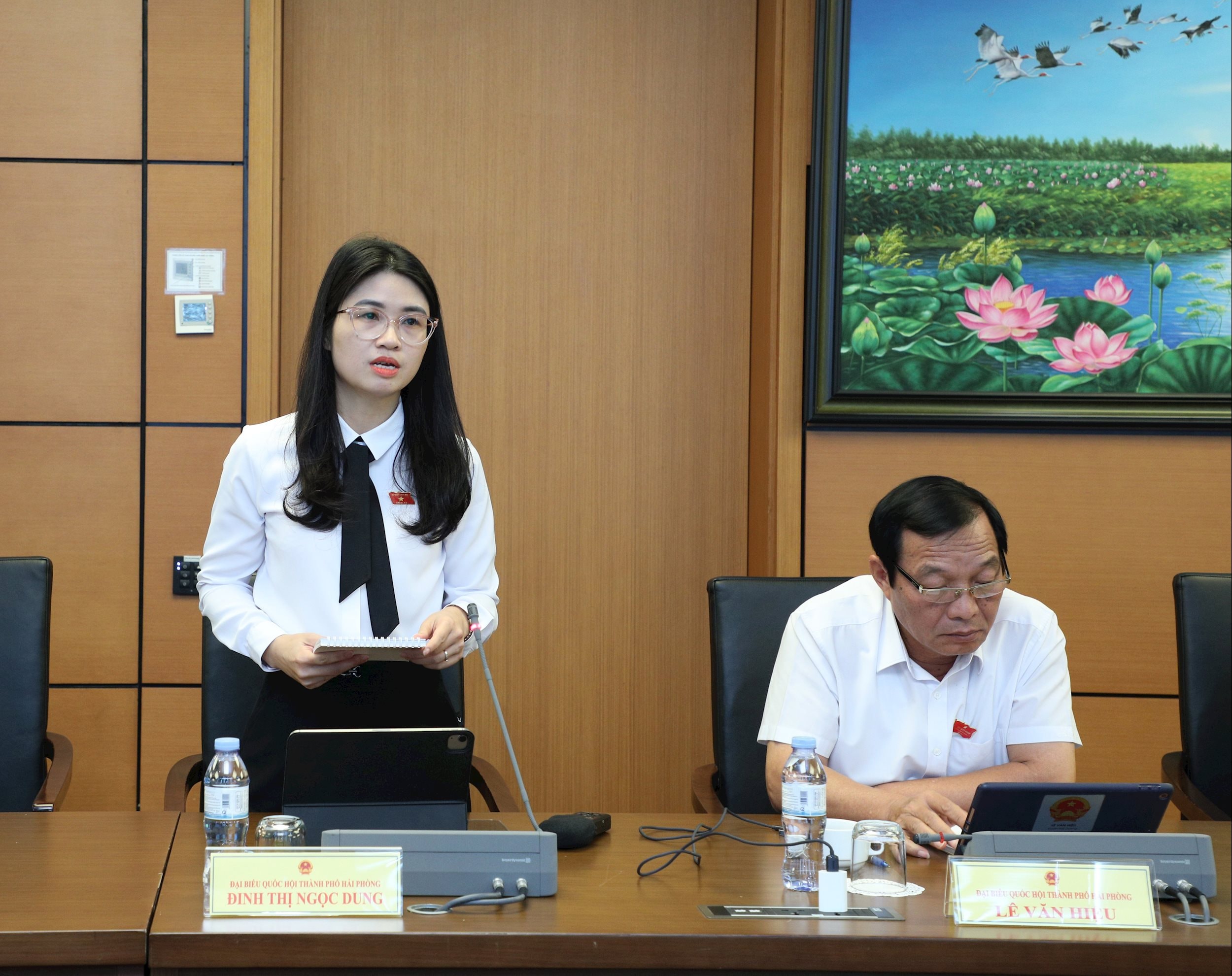 O delegado Dinh Thi Ngoc Dung (cidade de Hai Phong) discutiu no grupo.