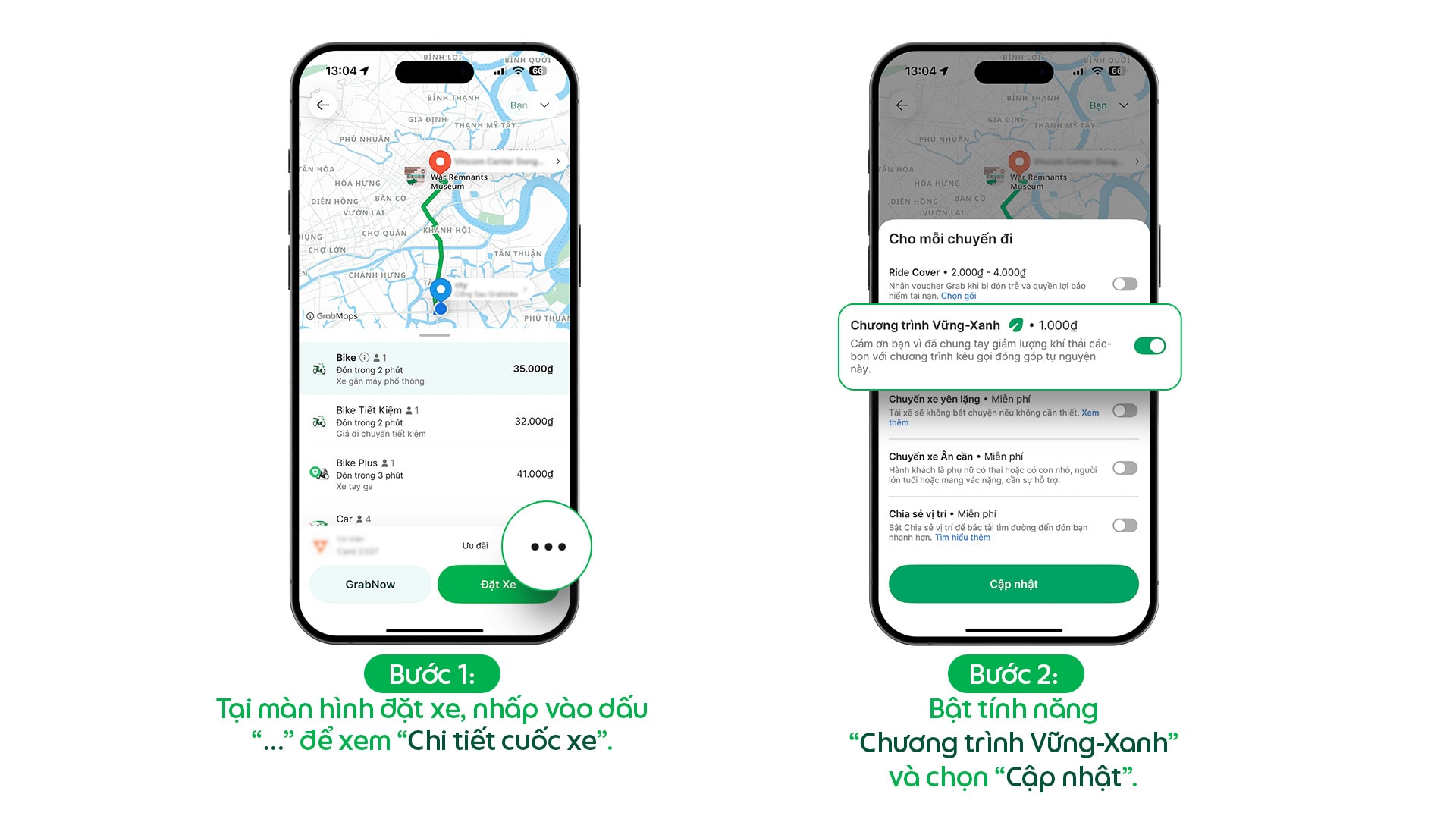 Hướng dẫn lựa chọn tính năng Chương trình Vững-Xanh trên ứng dụng Grab - Cách 3 (1)