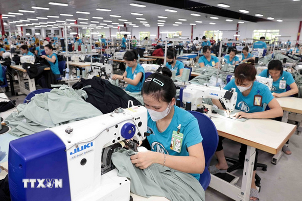 Workers produce garments for export. (Photo: VNA)