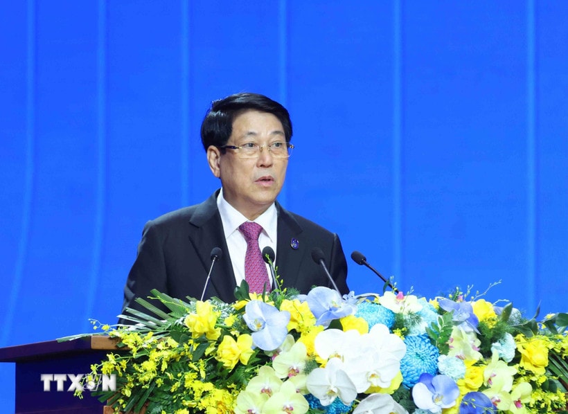 Chủ tịch nước Lương Cường phát biểu khai mạc Lễ mở ký và Hội nghị cấp cao Công ước của Liên hợp quốc về chống tội phạm mạng. (Ảnh: Phương Hoa/TTXVN)