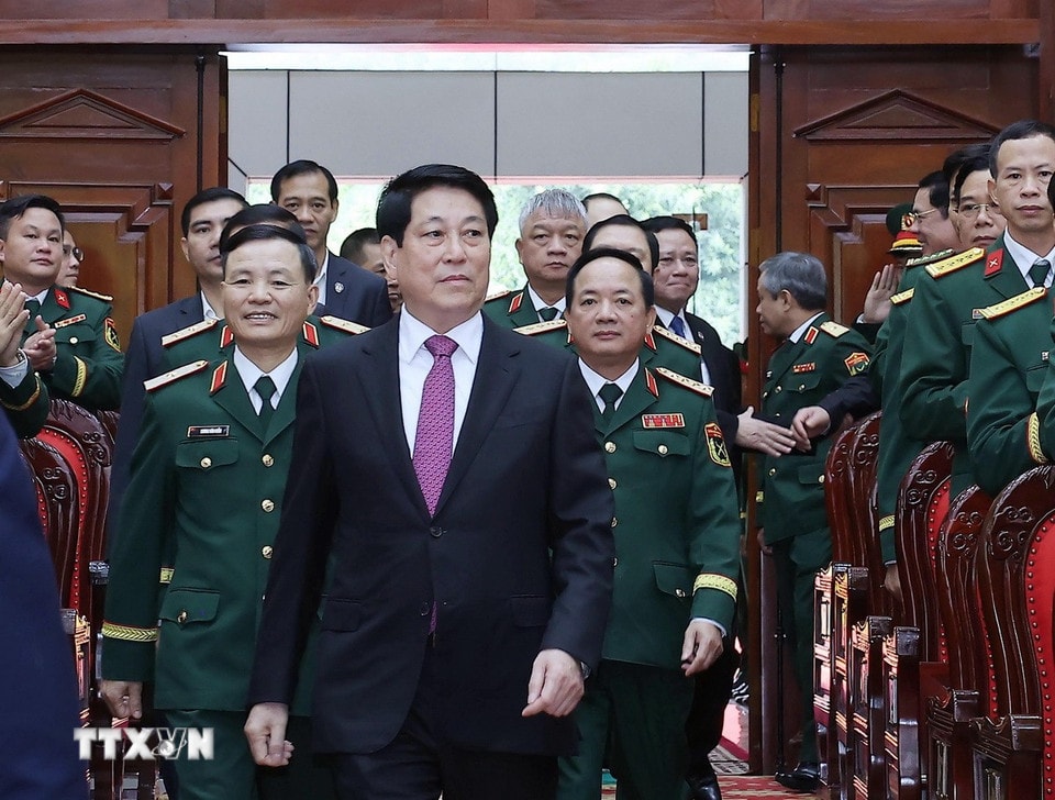 Chủ tịch nước Lương Cường dự Lễ kỷ niệm. (Ảnh: Lâm Khánh/TTXVN)