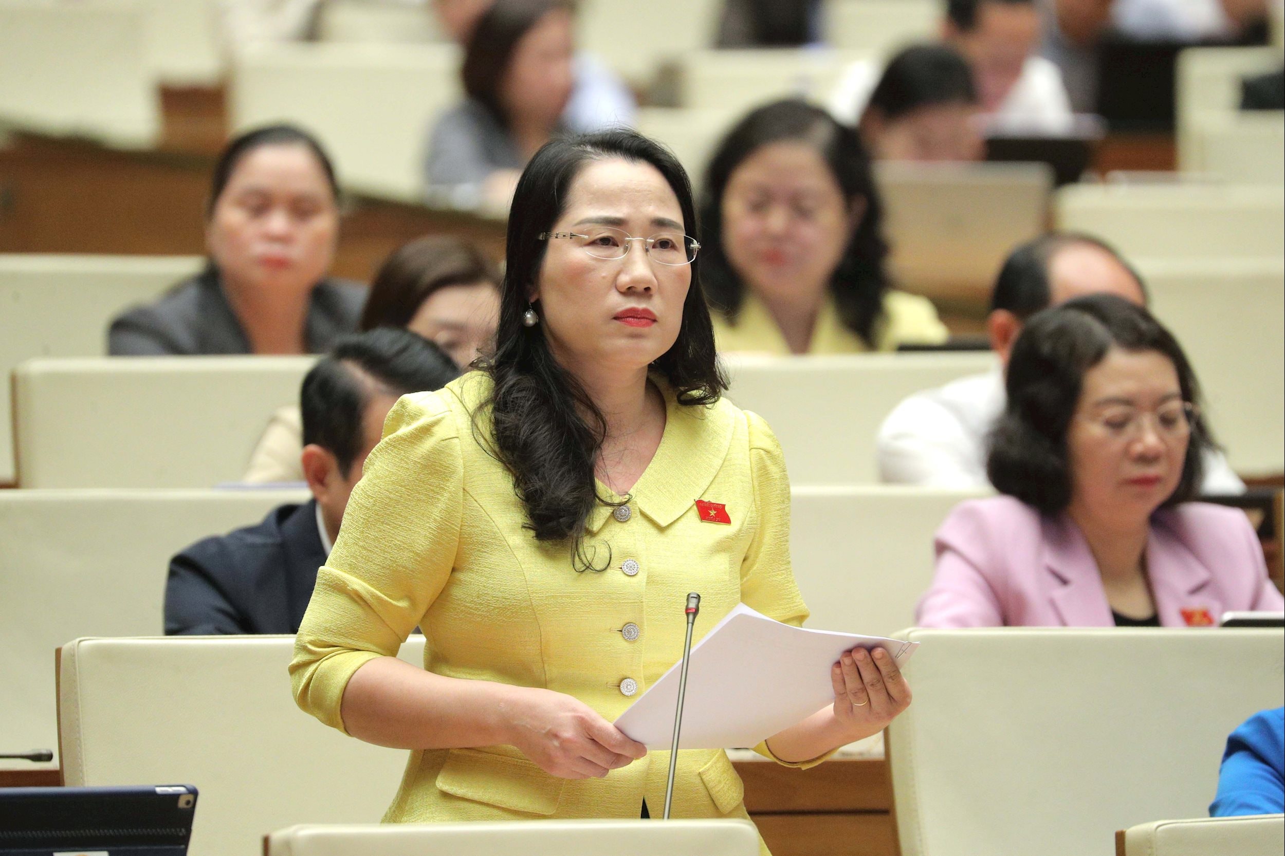 Afgevaardigde van de Nationale Assemblee, Nguyen Thi Thuy (Thai Nguyen), spreekt. Foto: Ho Long