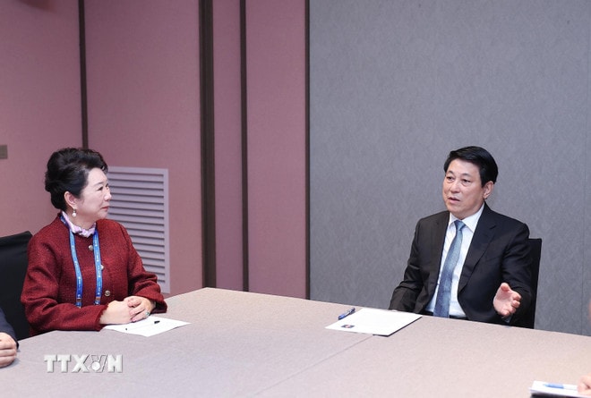 Chủ tịch nước Lương Cường tiếp Tiến sỹ Lý Lợi, Người sáng lập Tập đoàn MEBO. (Ảnh: Lâm Khánh/TTXVN) ttxvn-chu-tich-nuoc-luong-cuong-tiep-nguoi-sang-lap-tap-doan-mebo-8374113-2.jpg