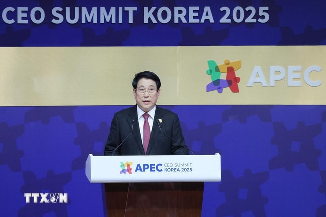 Chủ tịch nước Lương Cường phát biểu tại Hội nghị Thượng đỉnh Doanh nghiệp APEC 2025. (Ảnh: Lâm Khánh/TTXVN) ttxvn-chu-tich-nuoc-luong-cuong-phat-bieu-tai-hoi-nghi-thuong-dinh-doanh-nghiep-apec-7.jpg