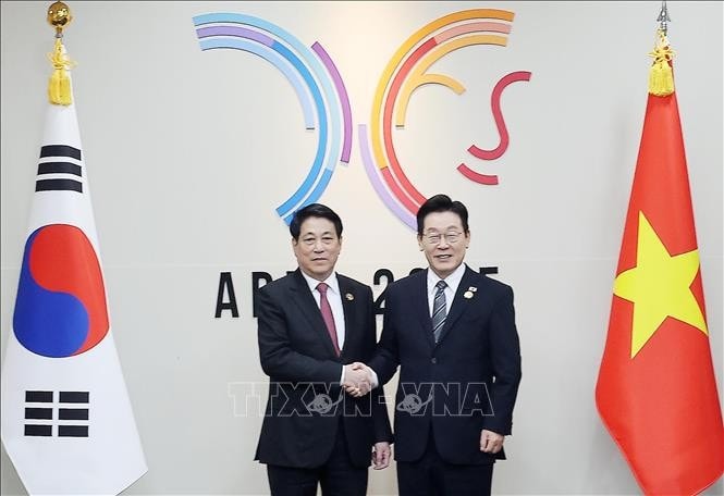 Vietnamese State President Luong Cuong (left) and Korean President Lee Jae Myung (Photo: VNA)