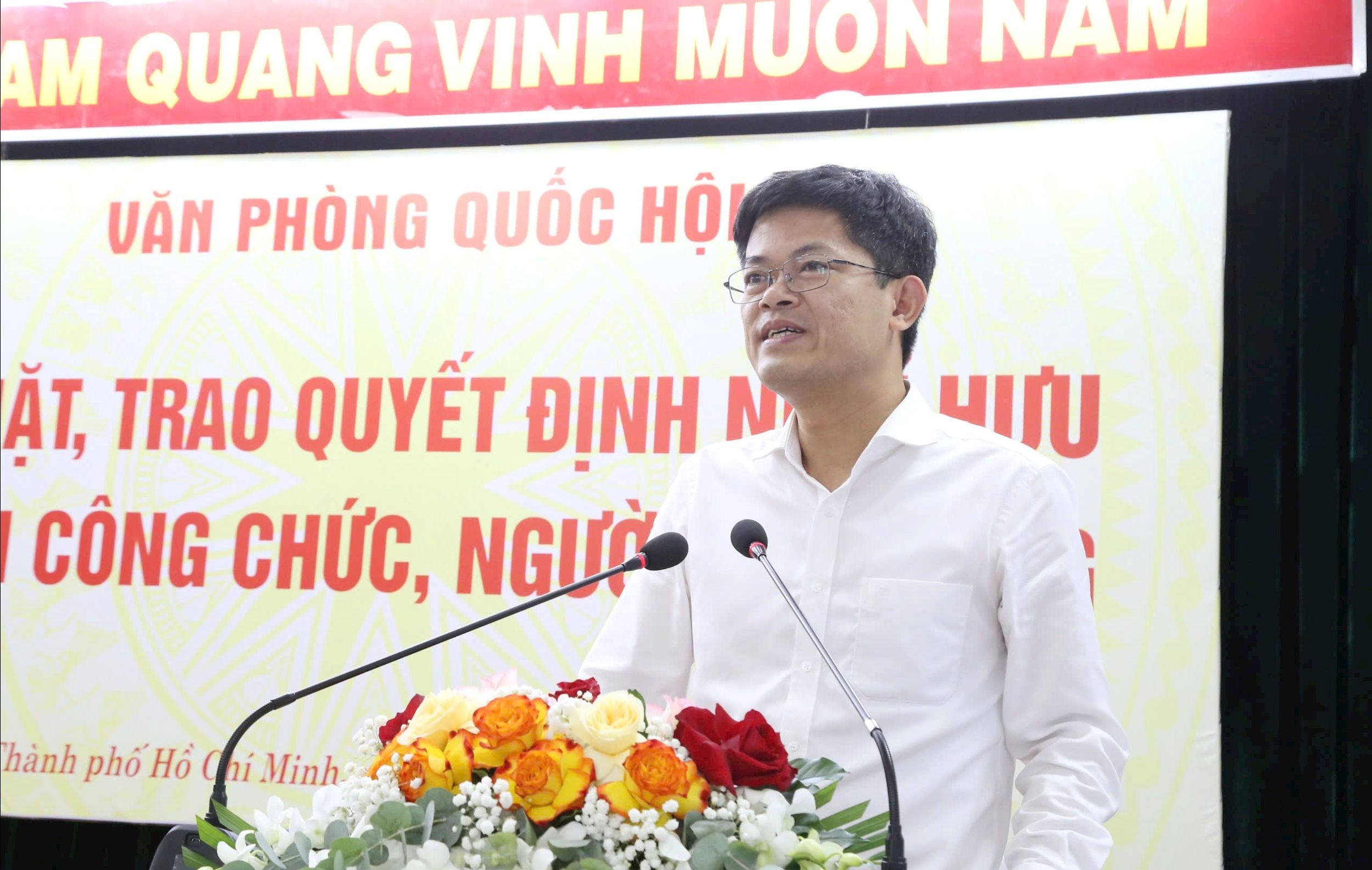 Chefen för administrationsavdelningen, nationalförsamlingens kansli, Pham Duc Thao, talar. Foto: Van Dung