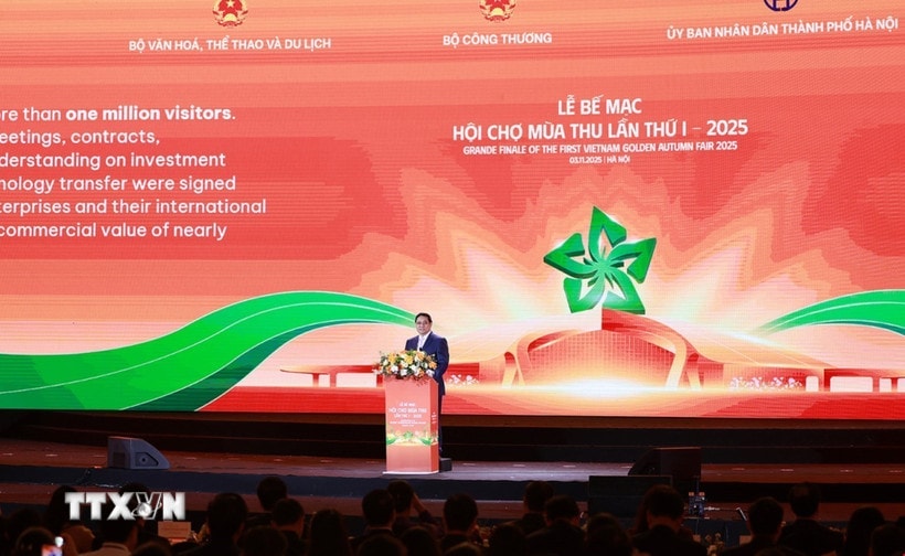 Lễ Bế mạc Hội chợ Mùa Thu lần thứ nhất-năm 2025 (Ảnh: Dương Giang/TTXVN)