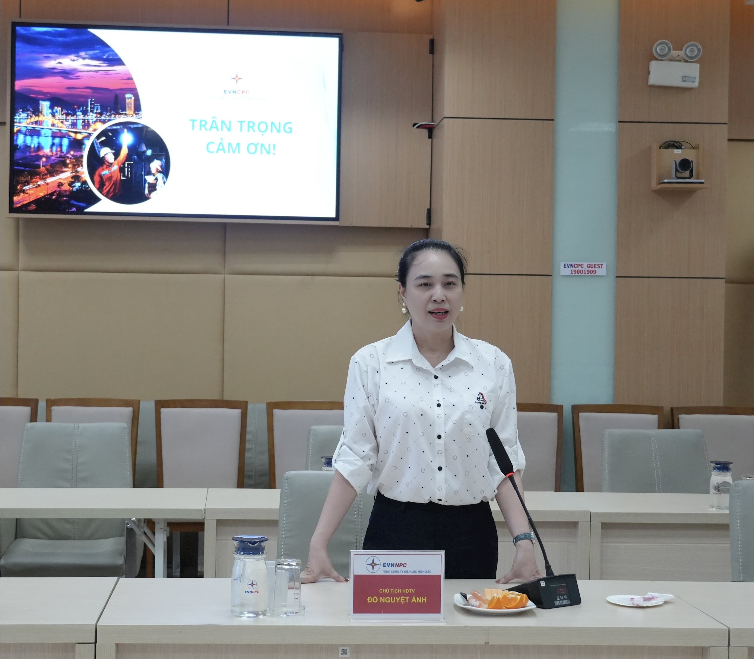 3. Đại diện EVNNPC, Chủ tịch HĐTV Đỗ Nguyệt Ánh phát biểu tại Chương trình thăm hỏi và trao quà tới EVNCPC. Ảnh NPC