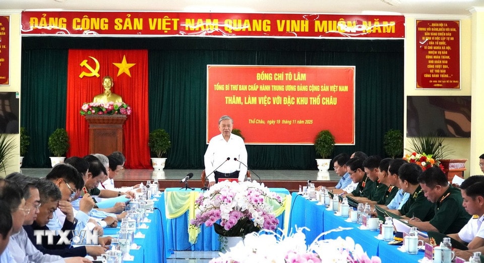 Tổng Bí thư Tô Lâm phát biểu tại buổi làm việc. (Ảnh: Văn Sĩ/TTXVN)