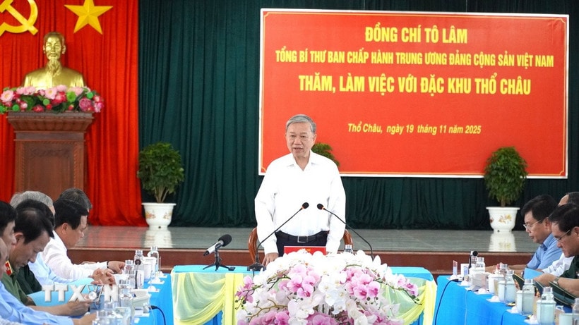 Tổng Bí thư Tô Lâm phát biểu tại buổi làm việc. (Ảnh: Văn Sĩ/TTXVN)