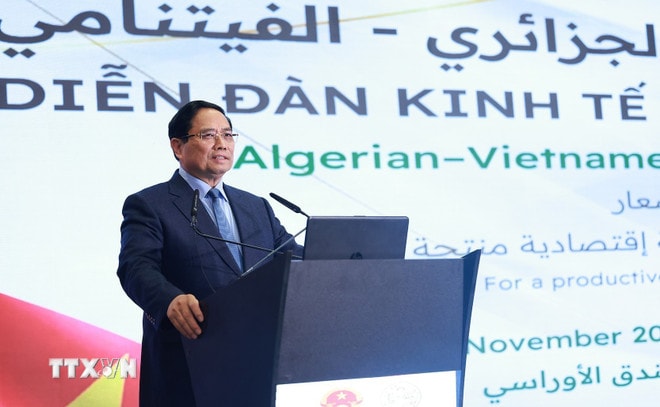 Thủ tướng Phạm Minh Chính phát biểu tại Diễn đàn kinh tế Việt Nam-Algeria. (Ảnh: Dương Giang/TTXVN) ttxvn-thu-tuong-dien-dan-kinh-te-viet-nam-algeria-6.jpg