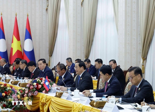 Thủ tướng Lào Sonexay Siphandone phát biểu tại cuộc hội kiến Tổng Bí thư Tô Lâm. (Ảnh: Thống Nhất/TTXVN) ttxvn-tong-bi-thu-to-lam-hoi-kien-thu-tuong-lao-0112-4.jpg