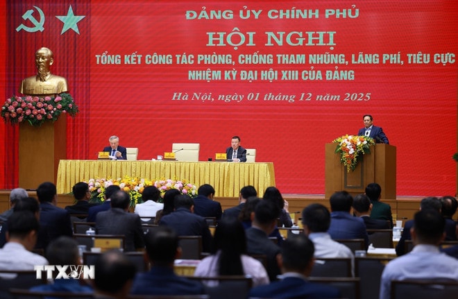 Thủ tướng Phạm Minh Chính phát biểu chỉ đạo Hội nghị của Đảng ủy Chính phủ tổng kết công tác phòng, chống tham nhũng, lãng phí, tiêu cực. (Ảnh: Dương Giang/TTXVN) ttxvn-thu-tuong-chu-tri-hoi-nghi-tong-ket-cong-tac-phong-chong-tham-nhung-0112-5.jpg