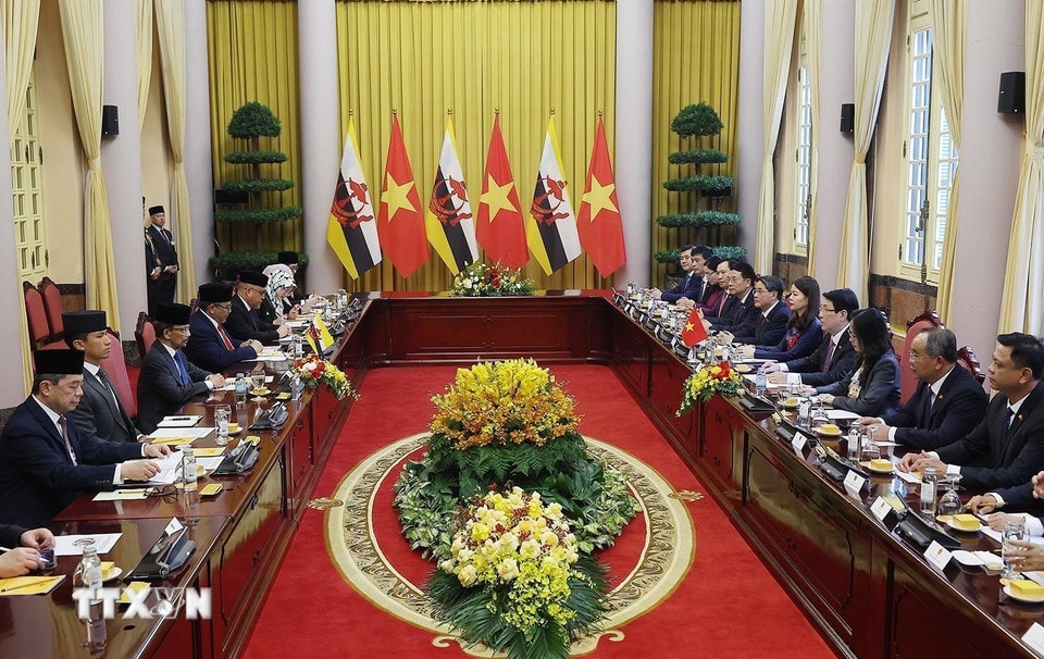 President Luong Cuong holder samtaler med sultanen fra Brunei Darussalam Haji Hassanal Bolkiah. (Foto: Lam Khanh/VNA)
