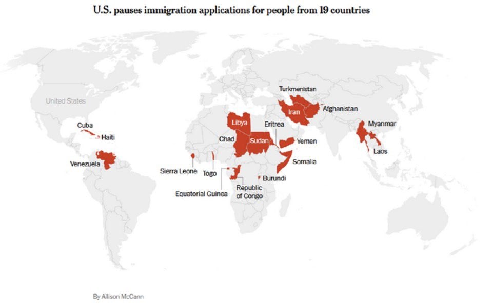 BREAKING: The Trump administration has paused all immigration applications filed by immigrants from 19 countries it restricted from travel to the United States earlier this year, halting green card and U.S. citizenship