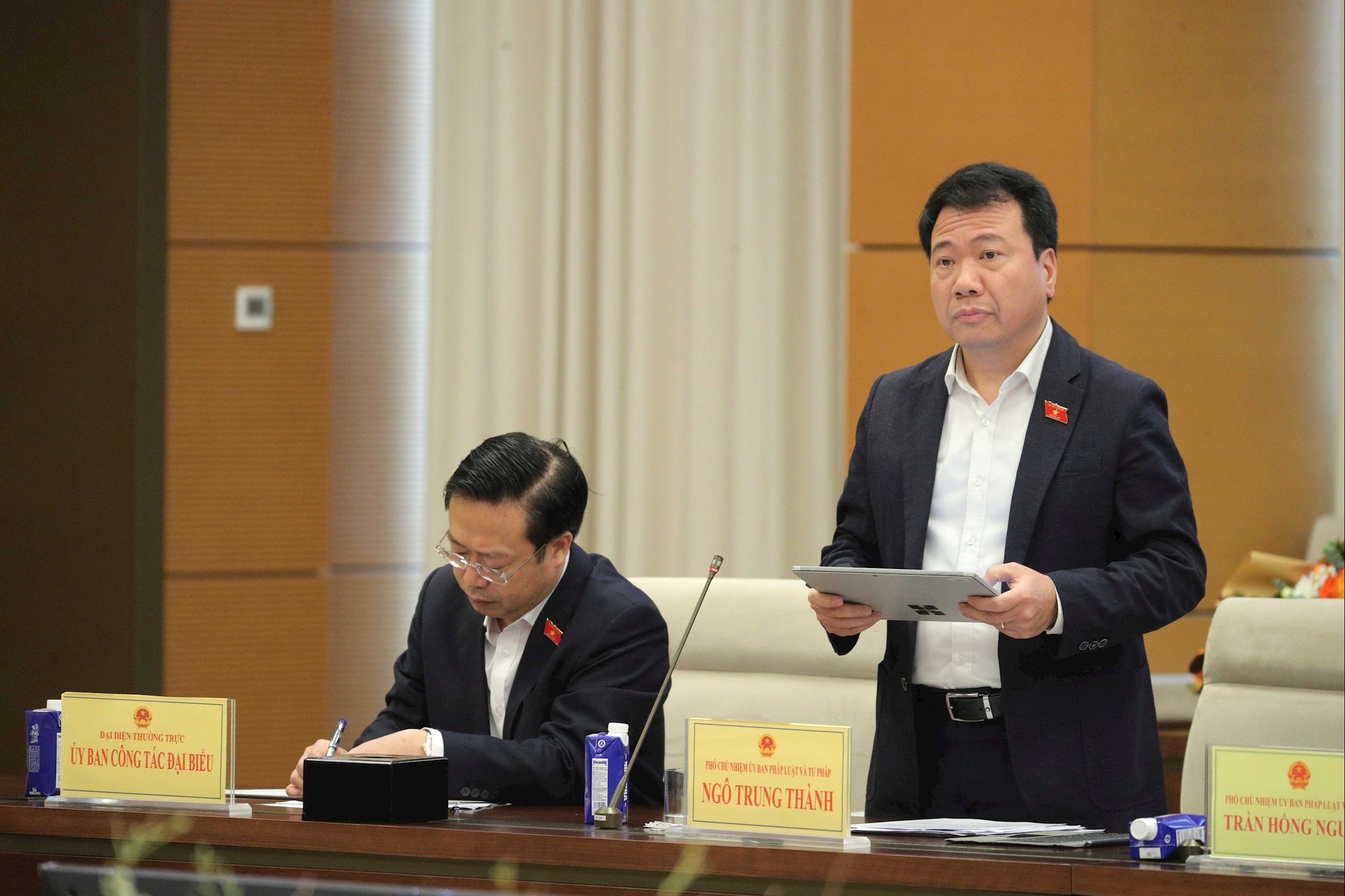 Vice ordförande i utskottet för lag och rättvisa presenterar delegaterna vid sammanfattningssessionen