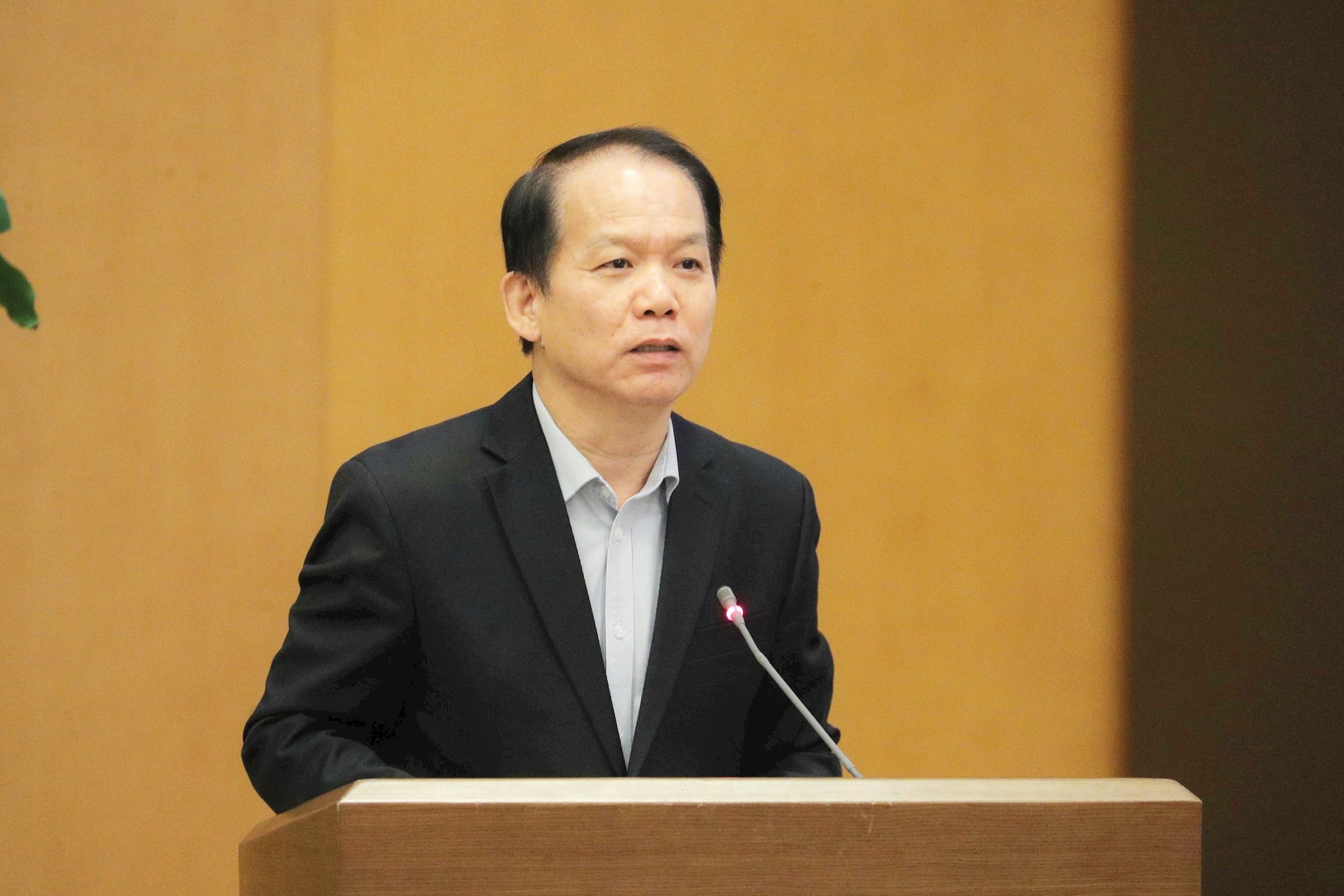 Ordföranden för utskottet för lag och rättvisa, Hoang Thanh Tung, talar