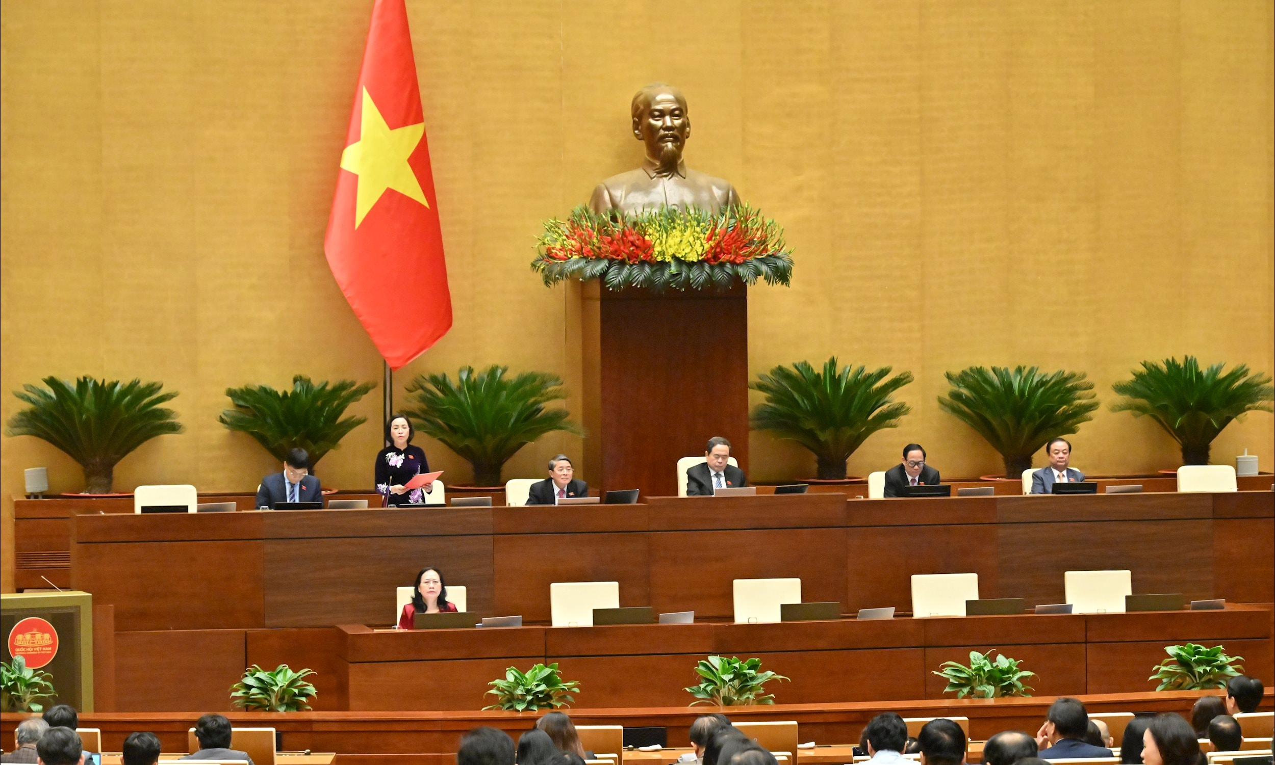 Viseformann i nasjonalforsamlingen, Nguyen Thi Thanh, ledet møtet. Foto: Quang Khanh