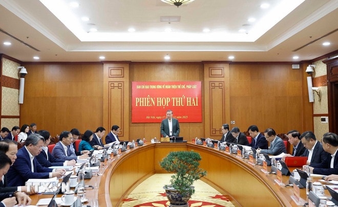 Tổng Bí thư Tô Lâm phát biểu tại phiên họp thứ hai của Ban Chỉ đạo Trung ương về hoàn thiện thể chế, pháp luật. (Ảnh: Thống Nhất/TTXVN) ttxvn-1712-tong-bi-thu-ban-chi-dao-trung-uong-hoan-thien-the-che-7.jpg