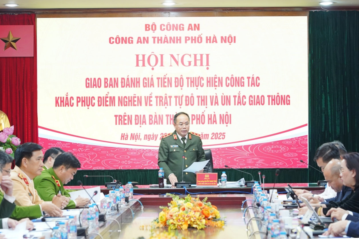 Giám đốc Công an TP. Hà Nội, Trung tướng Nguyễn Thanh Tùng phát biểu tại hội nghị