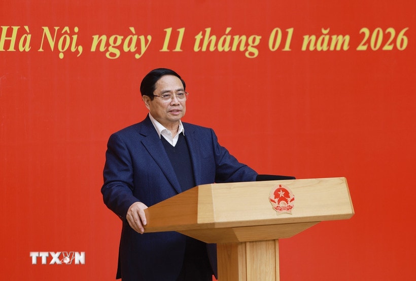 Thủ tướng Phạm Minh Chính chủ trì Hội nghị tổng kết công tác năm 2025 và triển khai phương hướng, nhiệm vụ năm 2026 của Ban Chấp hành Đảng bộ Chính phủ. (Ảnh: Dương Giang/TTXVN)