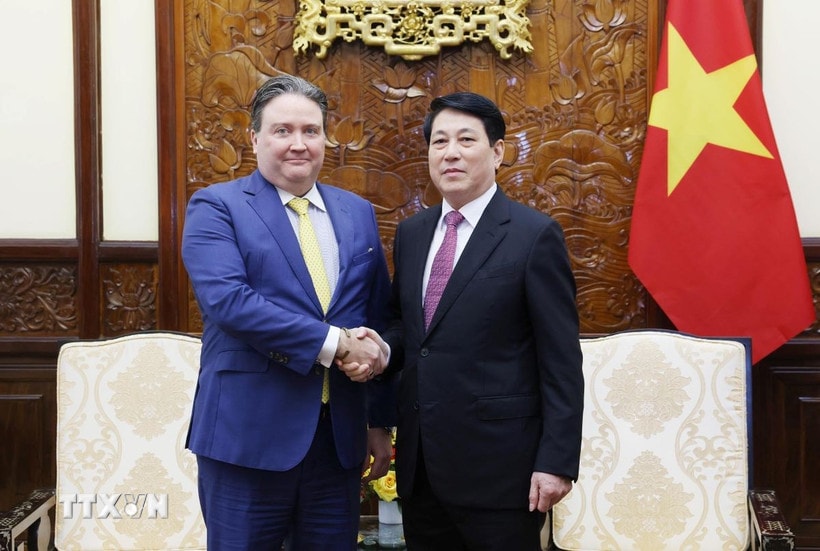 Chủ tịch nước Lương Cường tiếp Đại sứ Hoa Kỳ tại Việt Nam Marc Knapper. (Ảnh: Lâm Khánh/TTXVN)
