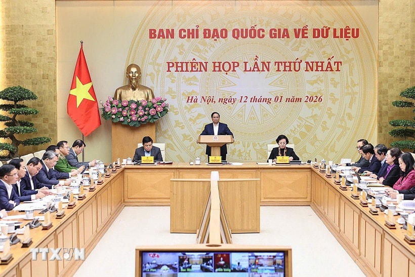 Thủ tướng Phạm Minh Chính chủ trì Phiên họp thứ Nhất của Ban Chỉ đạo quốc gia về Dữ liệu. (Ảnh: Dương Giang/TTXVN)