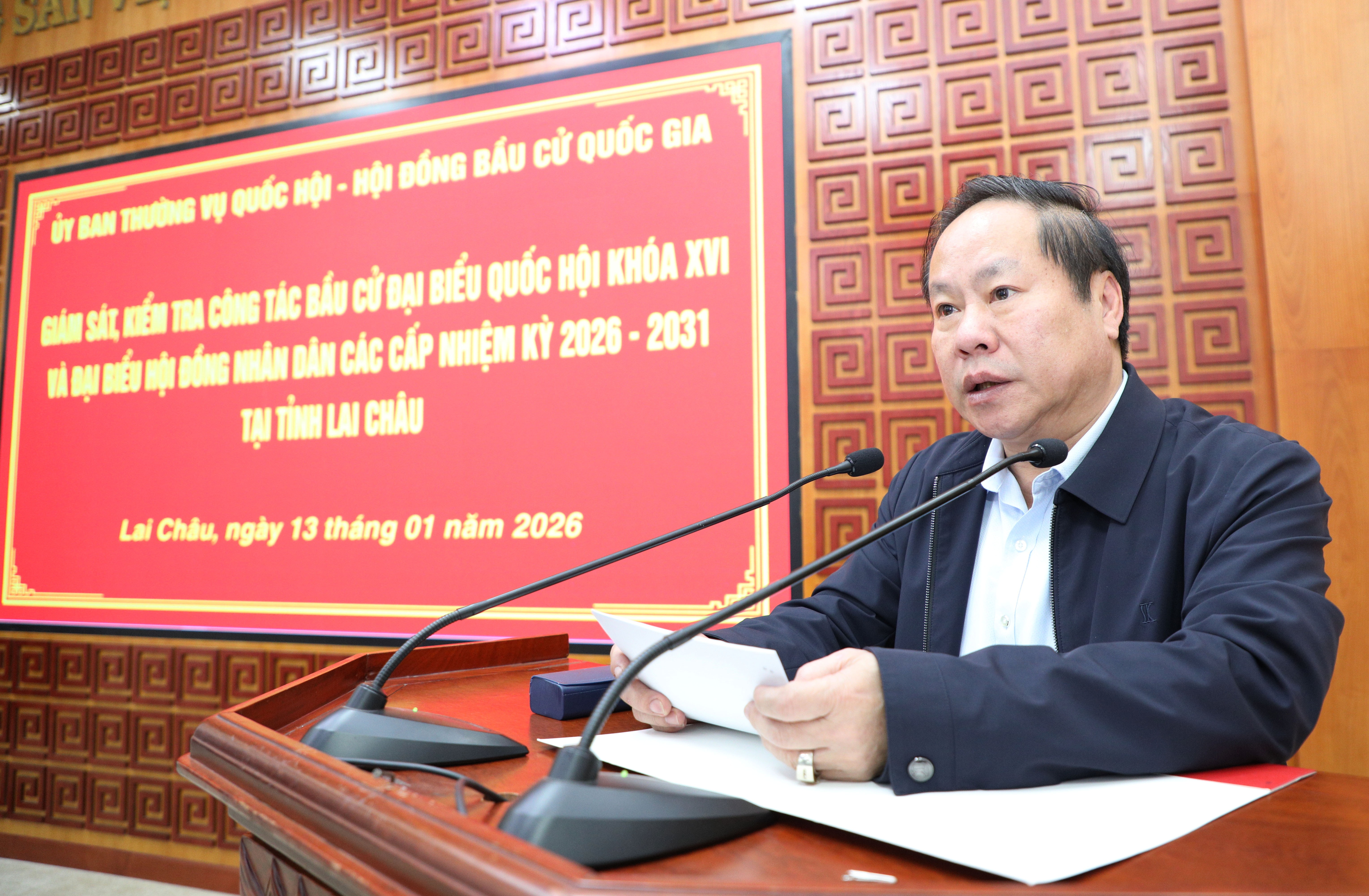 Phó Chủ tịch Thường trực UBND tỉnh Lai Châu Tống Thanh Hải phát biểu tại buổi làm việc
