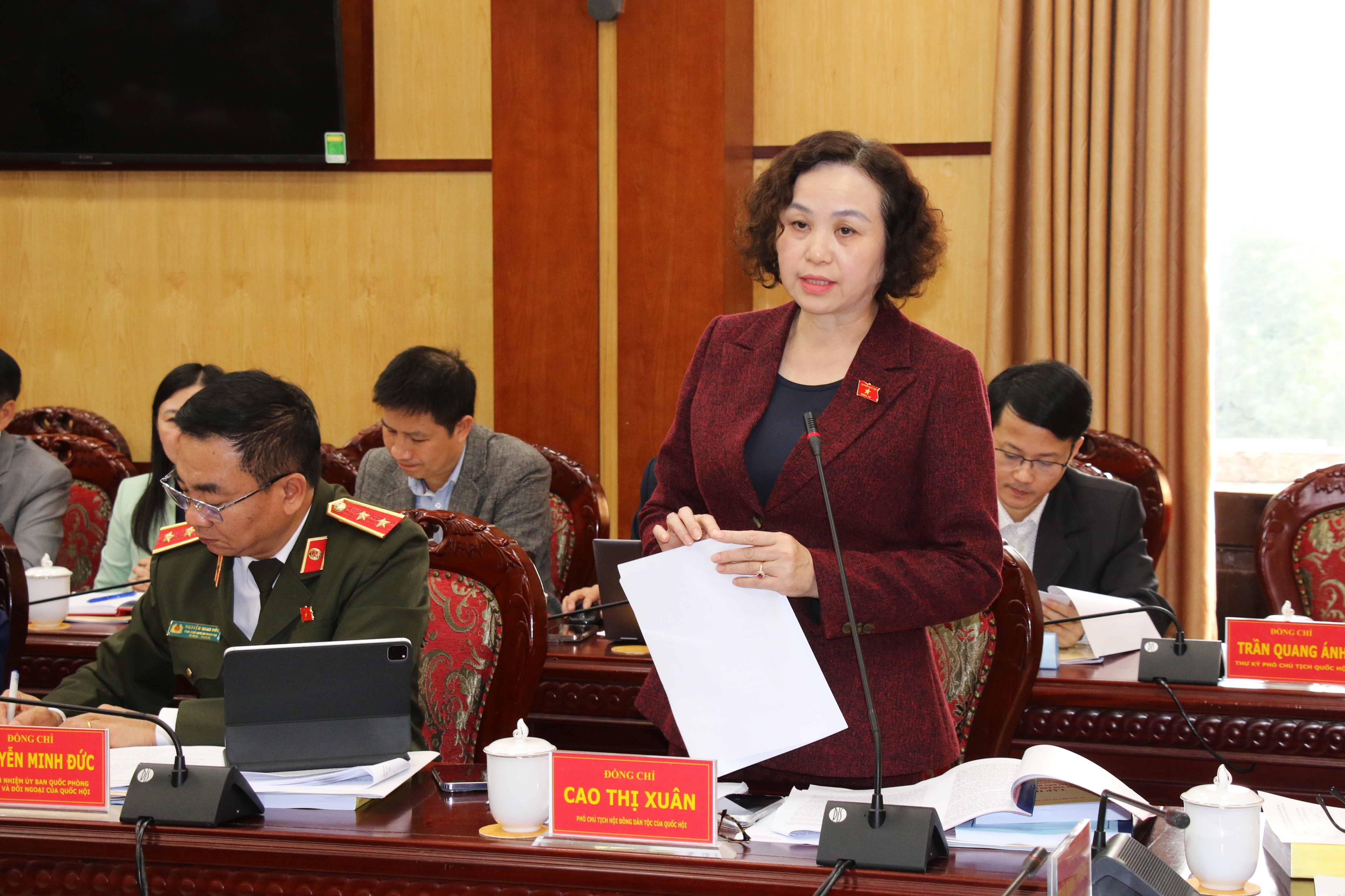 Phó Chủ tịch Hội đồng Dân tộc Cao Thị Xuân phát biểu