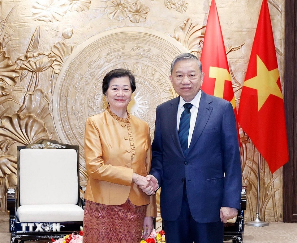 Tổng Bí thư Tô Lâm tiếp Đại sứ Vương quốc Campuchia tại Việt Nam Chea Kimtha. (Ảnh: Thống Nhất/TTXVN)