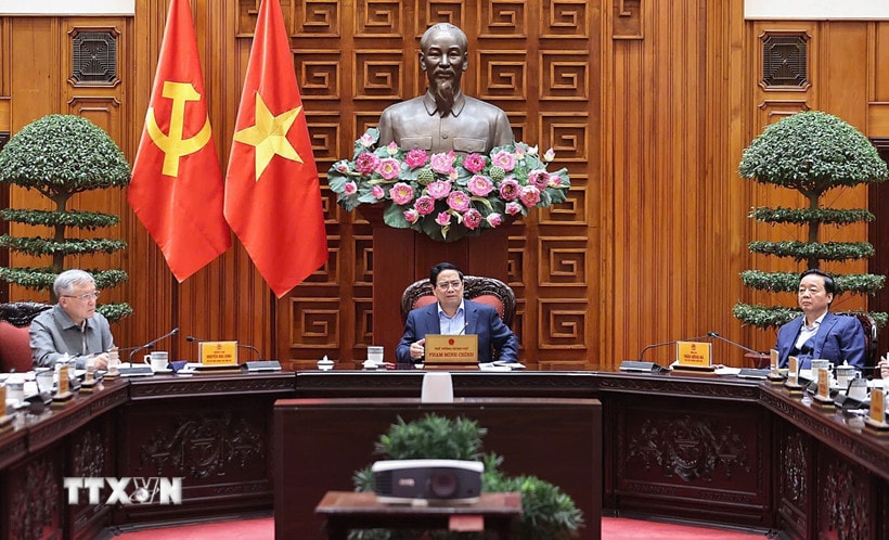 Thủ tướng Phạm Minh Chính chủ trì cuộc họp. (Ảnh: Dương Giang/TTXVN)
