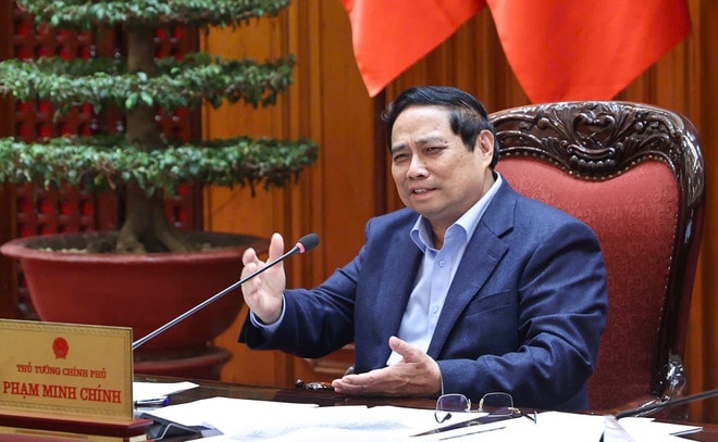 Prime Minister Pham Minh Chinh addresses the meeting (Photo: VNA) vna-potal-thu-tuong-chu-tri-cuoc-hop-ve-dat-hiem-va-cac-du-an-bt-trong-linh-vuc-giao-thong-8535749.jpg
