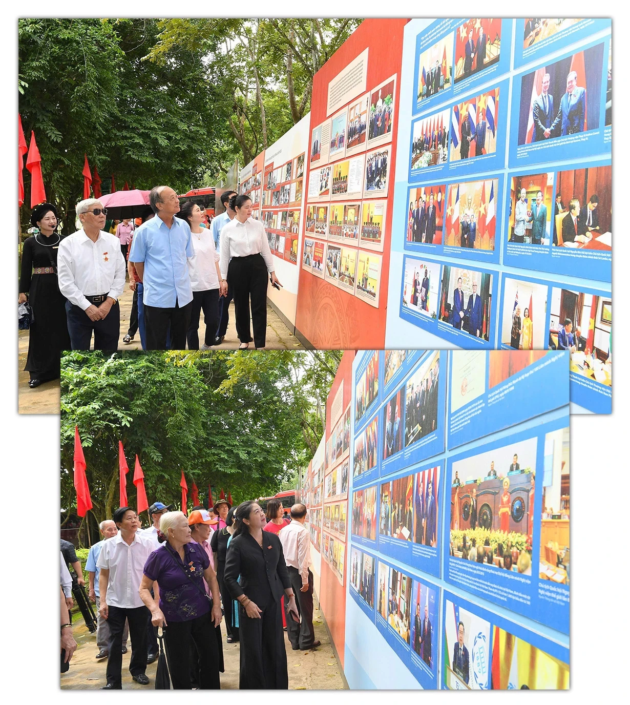 Đoàn đại biểu Quốc hội các khóa tỉnh Bắc Ninh xem Triển lãm ảnh 80 năm Quốc dân Đại hội Tân Trào và lịch sử phát triển của Quốc hội Việt Nam tại khuôn viên Đình Tân Trào. Ảnh: Ngọc Hưn