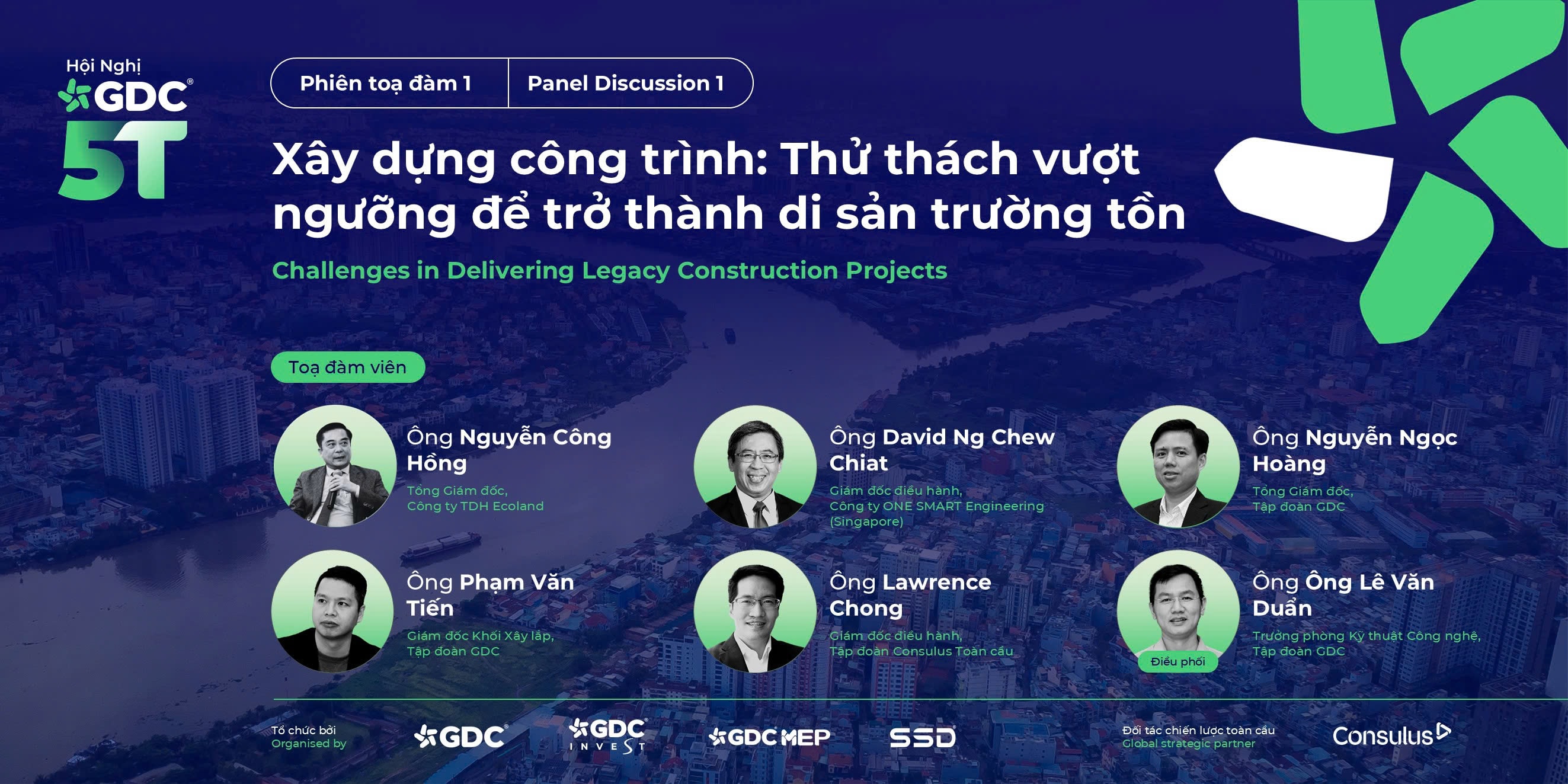 Tổng giám đốc Tập đoàn GDC Nguyễn Ngọc Hoàng và các diễn giả tham gia Phiên tọa đàm 1